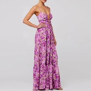 Unbranded Front Tied Floral Pink Strap Maxi Dress